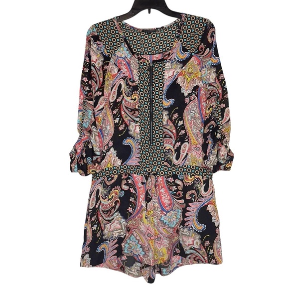 LovPosh Pink Black Paisley Romper Button up 3/4 Sleeves size S - Picture 1 of 10